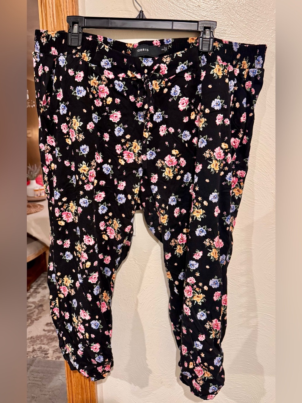 torrid Black Floral Pull-On Joggers with Pink, Blue & Yellow Flowers